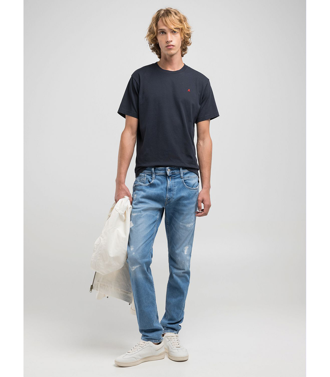 スリムフィットANBASSオーガニックコットンダメージデニム 詳細画像 ブルー 3